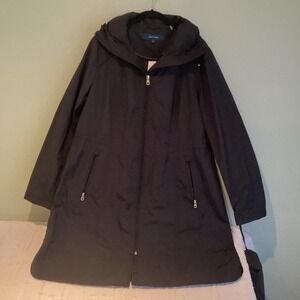 Cole Haan Women's Size XLTG Black Full-Zipp Packable Hooded Rain Coat $400 NWT